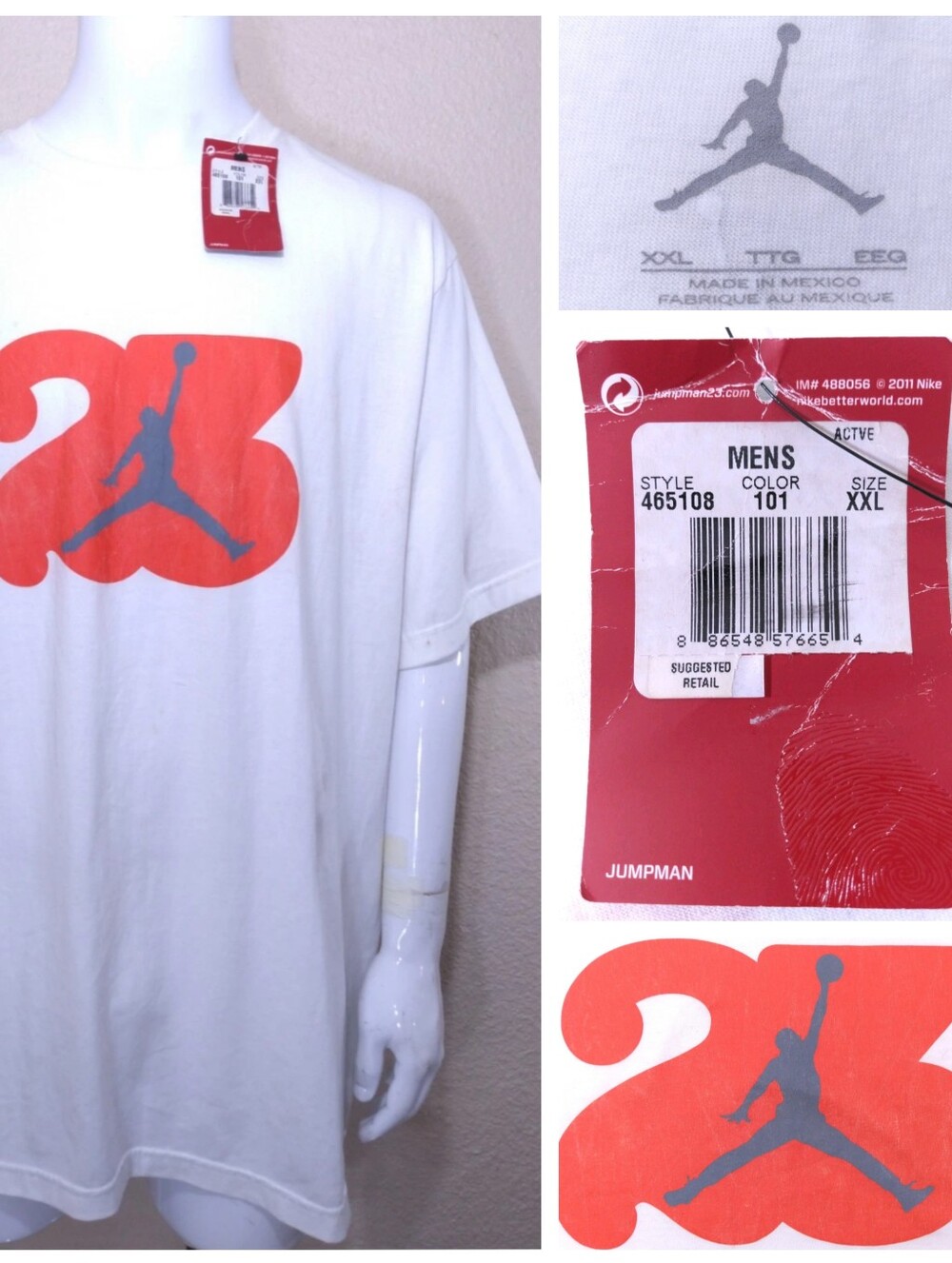 AIR JORDAN T Shirt XXL 23 JUMPMAN Graphic Tee 2XL White ORANGE Grey RETRO Nike